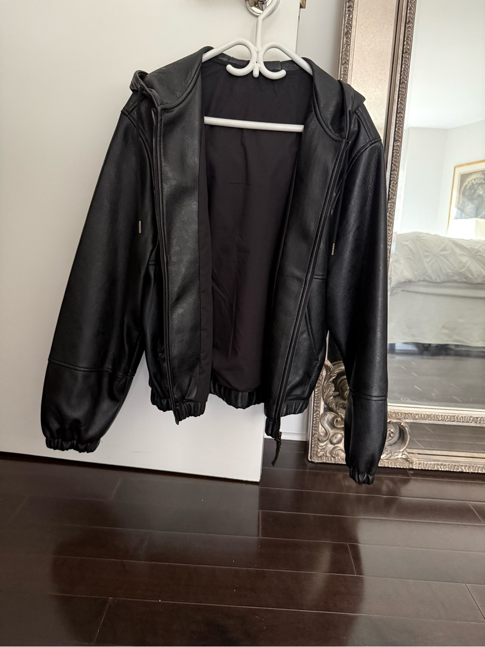 Zara Black Faux Leather Hooded Bomber - Picture 3 of 8